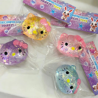 kitty cat squishy toy with glitter stress relief - assorted