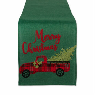 merry christmas truck embroidered table runner