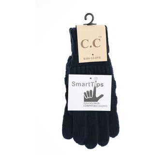 kids solid cable knit smart tip gloves - assorted