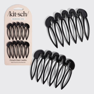 recycled plastic french hair combs, 2 pc set -black