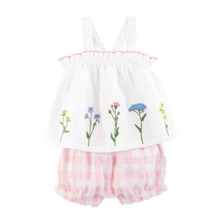 flower embroidered baby pinafore set