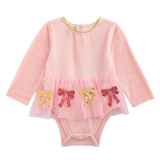 velour sequin bow tutu crawler