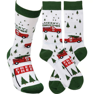 truck and merry christmas socks