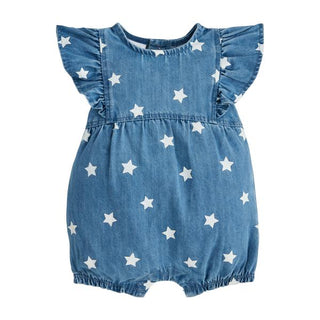 denim star baby romper