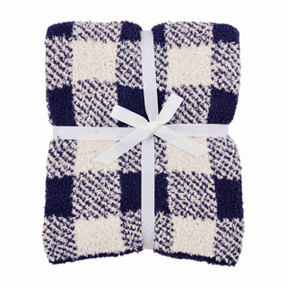 chenille navy plaid blanket