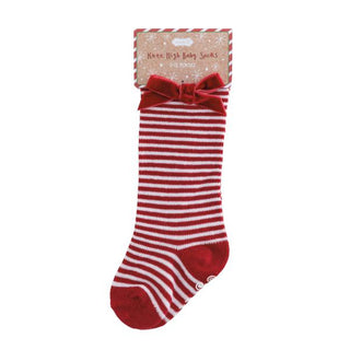 red stripe knee high bow sock