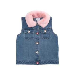 fur trim toddler denim vest