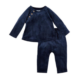 navy velour baby outfit