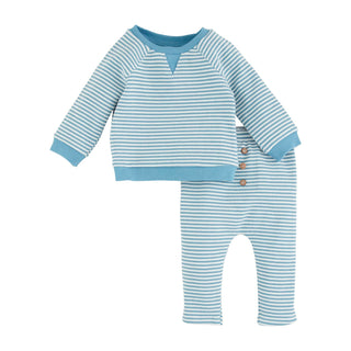 boys blue stripe waffle pant set