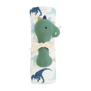 dino swaddle and rattle set