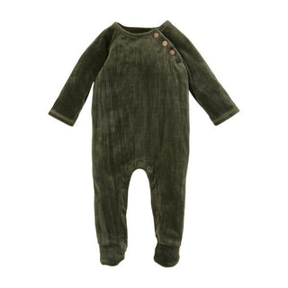 olive velour baby sleeper