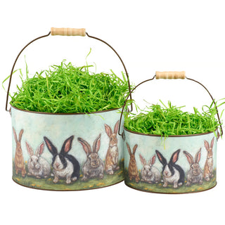 assorted garden bunny friends bucket tins