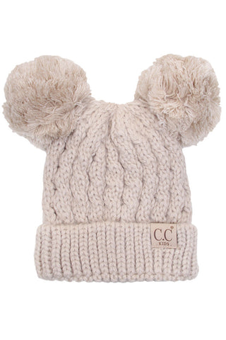 kids solid double pom pom beanie - assorted