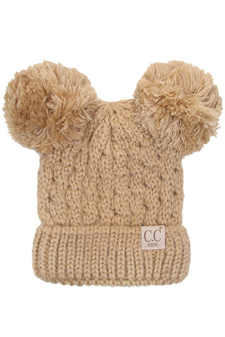 kids solid double pom pom beanie - assorted