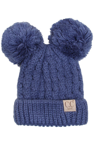 kids solid double pom pom beanie - assorted