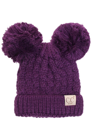 kids solid double pom pom beanie - assorted
