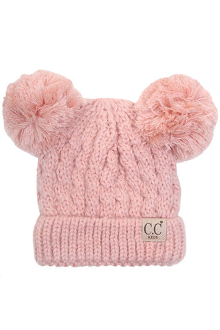 kids solid double pom pom beanie - assorted