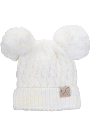 kids solid double pom pom beanie - assorted