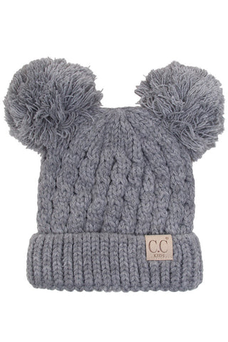 kids solid double pom pom beanie - assorted