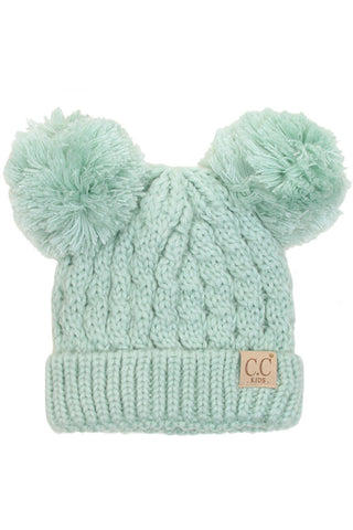 kids solid double pom pom beanie - assorted