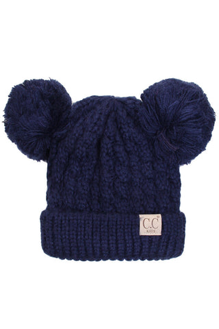 kids solid double pom pom beanie - assorted