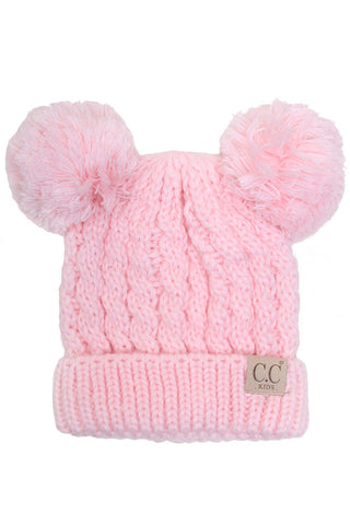 kids solid double pom pom beanie - assorted