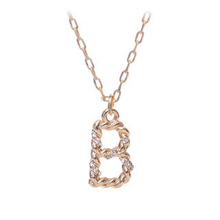 short metal necklace with textured “B” letter pendant