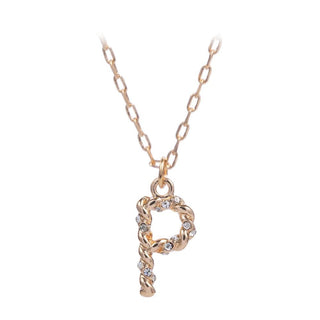 short metal necklace with textured “P” letter pendant
