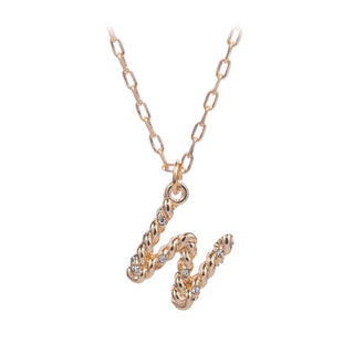 short metal necklace with textured “W” letter pendant
