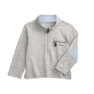 gingham quarter zip- grey