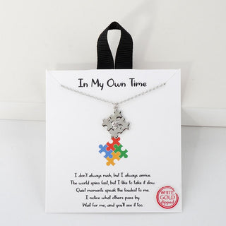 dainty autism puzzle piece pendant necklace - assorted