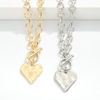 circle chain link necklace with heart pendant & toggle clasp - assorted