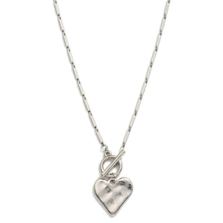 bar chain link necklace with heart pendant & toggle clasp - assorted