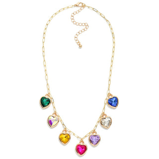 rhinestone heart charm chain link necklace - assorted