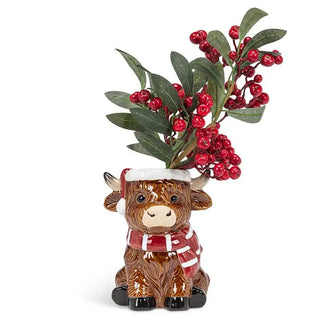 highland cow vase with scarf