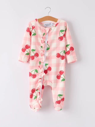waffle cherry plaid girls romper