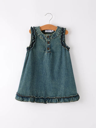 vintage denim ruffle girls dress