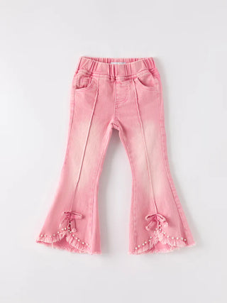pink flared elastic jeans denim pant
