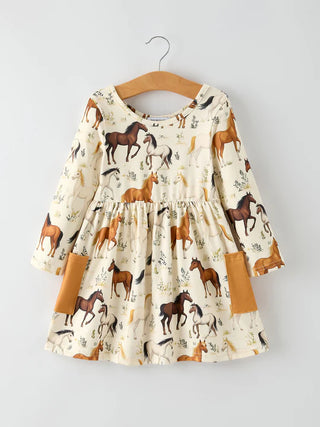 western horse print long sleeve dress