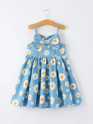 spring daisy girls' blue denim dress