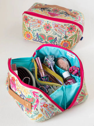 travel cosmetic organizer bag - cram folk flower