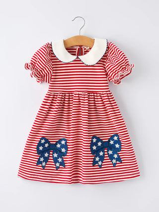 girls 4th of july bow applique stripped dress