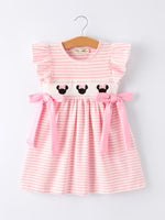 stripe girls dress bow smocked ruffle sleeve