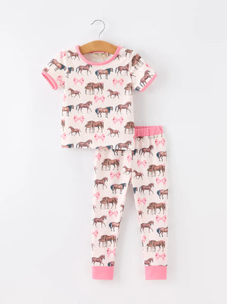 girls western horse bow pajama set