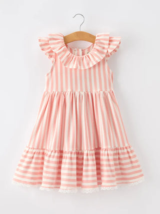 girls summer stripe ruffle bow dress