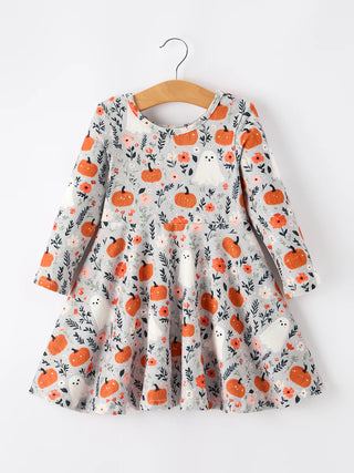 halloween, pumpkin, ghost girls long sleeve dress