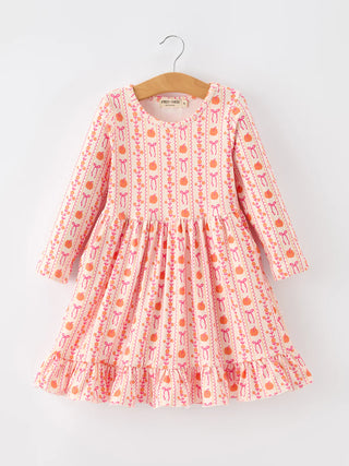 halloween thanksgiving pumpkin bow pocket girls dress