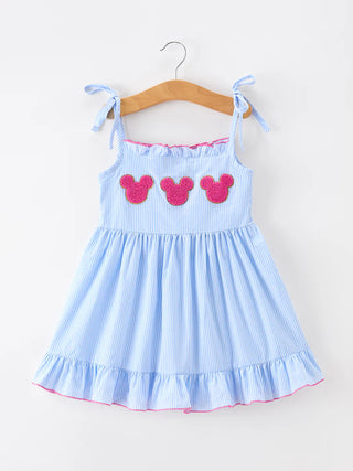 summer chenille applique stripe girls dress