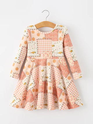 thanksgiving halloween patchwork girls dress