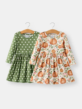 fall, thanksgiving, & halloween themed long sleeve dresses - assorted